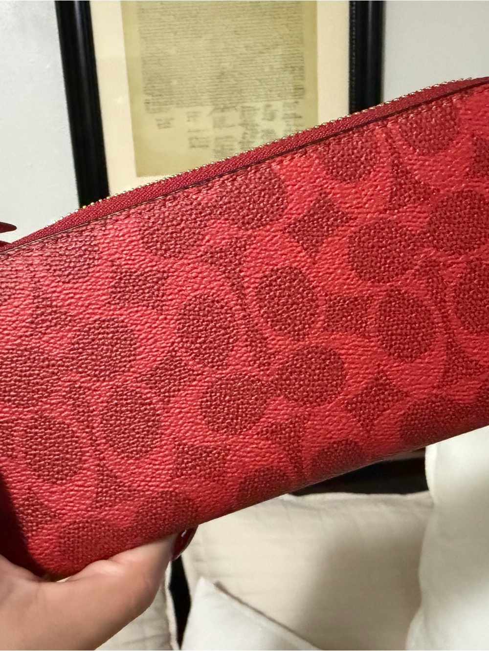 ❤️ Coach Crimson Red Signature Canvas Medium Rowan + Matching Wallet ❤️ - Picture 8 of 13